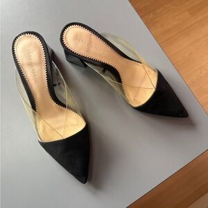 Zara Black Pointed Mules with Clear Straps